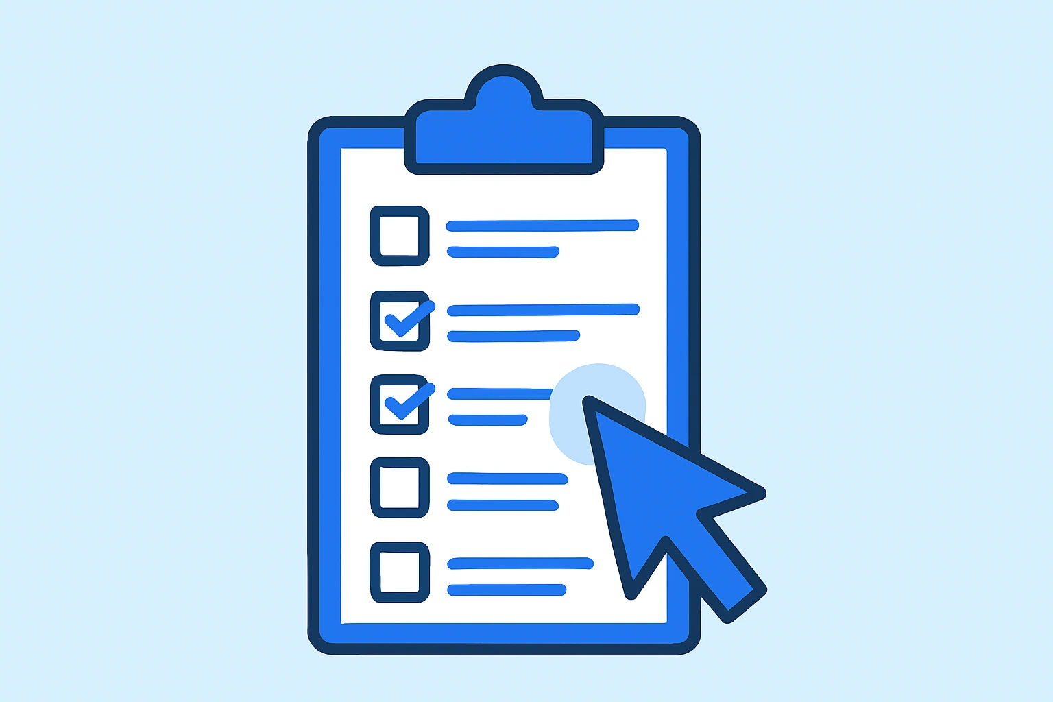 Illustration of a checklist with a cursor clicking it