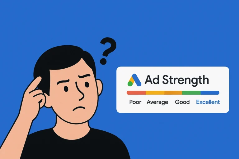 Illustration of a man confused about Google ad strength